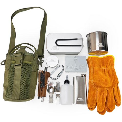 Pubgeer Portable Bushcraft Cooking Gear, Survival Cooking Kit, Canteen Cook Set, Wild Survival Equipment, Portable Cookware, Campfire Cooking Mess kit, Self Reliance, Solo Camping Cooking Kit