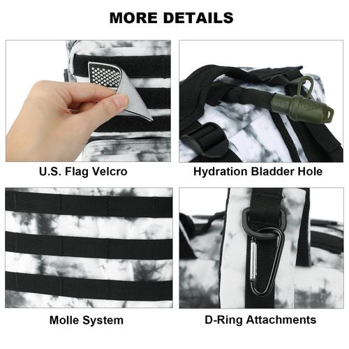Yusudan Military Tactical Backpack for Men Women, 3 Day Assault Pack Army Molle Bag Hiking Backpacks (Marble White)