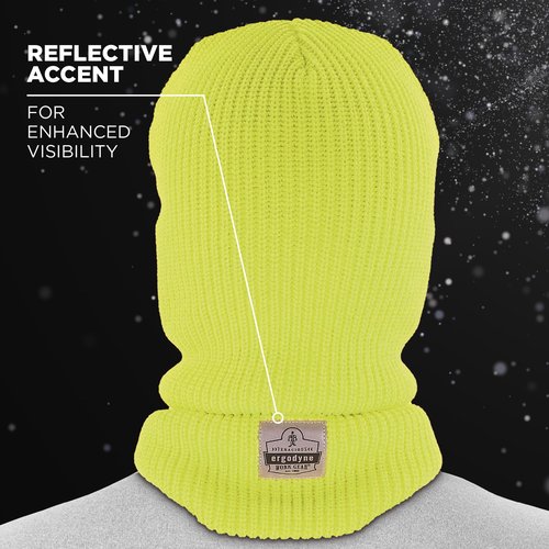 Ergodyne N-Ferno 6829 Balaclava Face Mask, 2-Layer Rib Knit Thermal Ski Masks, Hi Vis Lime
