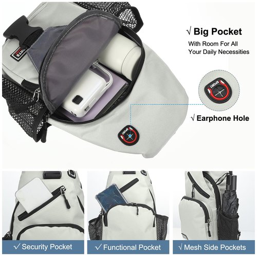 DTGN Convertible Sling Bag Crossbody Backpack - 7"x13" (LXH) Good for Women Men Hiking Travel Cycling - Shoulder Bag Casual Packs with Headphone Jack - White