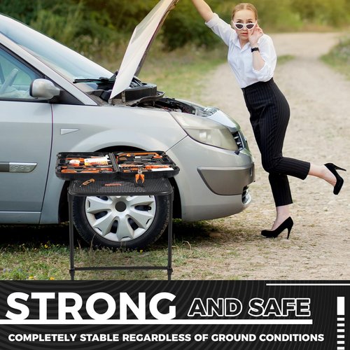 Pasimy Vehicle Tire Mounted Steel Camping Table Adjustable Travel Camping Table 40'' x 20'' x 33'' for Car Camping Picnic Camp Outdoor Cooking BBQ and Party Favor