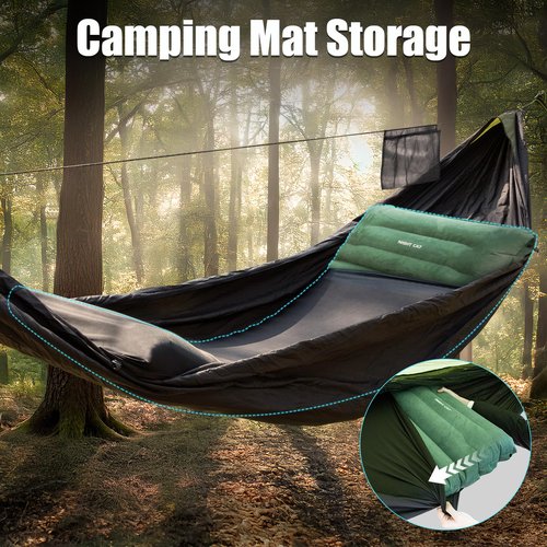 Night Cat Camping Hammock Tent: Lightweight Portable 4 in 1 Hammock with Rain Tarp and Mosquito Net for Hiking Jungle Outdoor Green