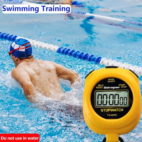 Bairnqner Stopwatch Timer with Countdown, ON/Off Simple Operation No Clock No Date, Digital Stop Watch for Sports, Yellow