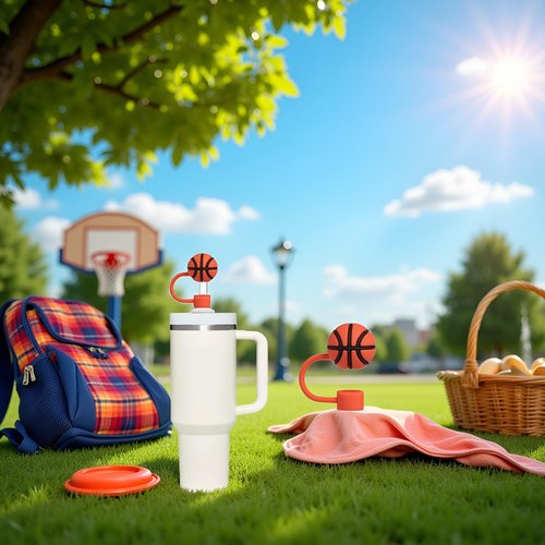 Basketball Straw Cover for Stanley 40&30 Oz Cup, 10mm Silicone Straw Covers Cap for Stanley Cup Accessories, Cute Topper for Tumblers, Cap Stopper for Reusable Tip Lids (Sports)