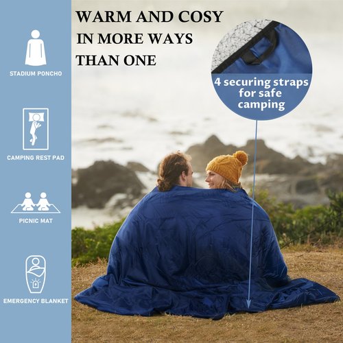 Solaris Waterproof Sherpa Outdoor Blanket, 60” x 80” Insulated Oxford, Packable for Stadium Camping & Cold Weather, Ideal for Soccer Moms, Pets, Picnics, Concerts, Navy Gray