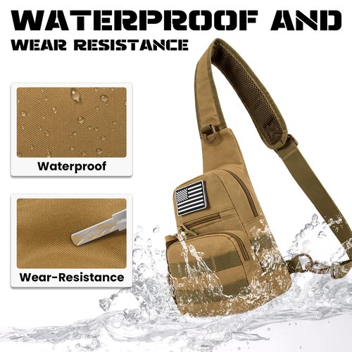 Love Deliver Sling Backpack Tactical Sling Bag for Men, Chest Bag Daypack Crossbody for Travel Sport Running Hiking,Yellow-brown