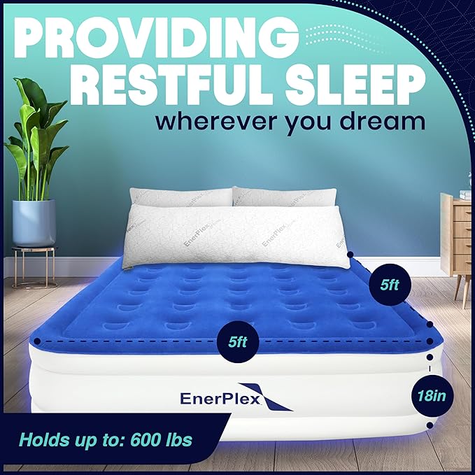EnerPlex Air Mattress with Built in Pump - Self-Inflating Blow Up Mattress with Neck Support - Inflatable Air Bed for Portable Travel & Home Use