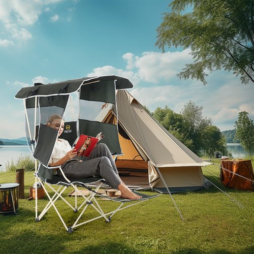 Nice C Chair with Canopy, Umbrella Chairs, Chair with Shades, Sports Chairs, w/Removable Footrest, Cooler Bag, Cup Holder for Camping, Fishing, Sports, Beach (2-P Green)