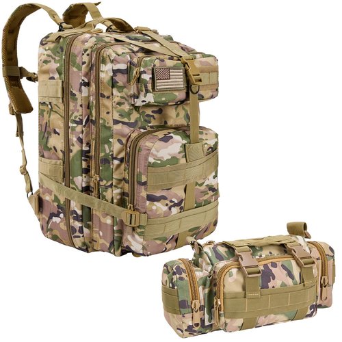 Sgorlds Large Military Camo Tactical Backpack and Tactical Cross Body Bag Set, Small Tactical Backpack for Men and Women, 3 Day Pack for Hiking Camping Travel Hunting Rucksack Trekking