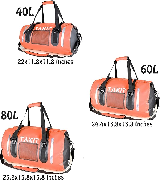 Waterproof Duffle Bag Travel Dry Bag 500D PVC for Motorcycle Tail Kayaking Rafting Boating Swimming Camping Hiking Beach Fishing (Orange, 80L)