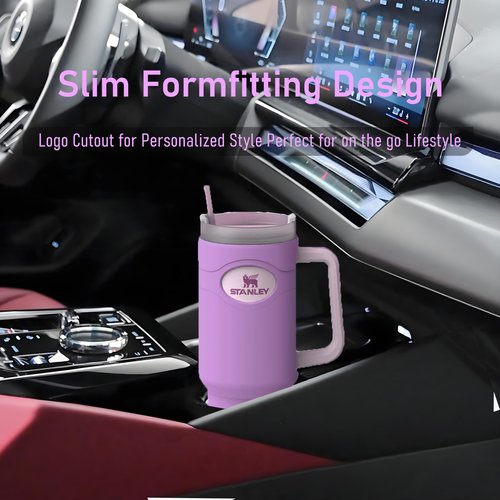 Silicone Boot for Stanley Cup 40 oz Bottom Protector & Replacement 12” Straw Set Compatible for Stanley Tumbler Accessories Quencher with Handle Full Body Sleeve Case Anti-Slip (Pink Purple)
