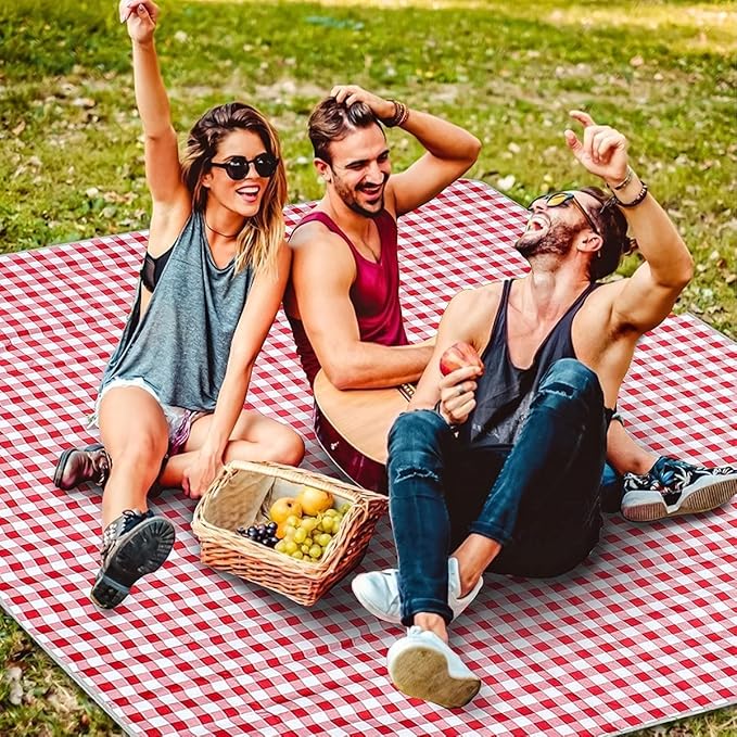 TONDAZHIYO Picnic Blankets Waterproof Foldable ，80”x60” Beach Blanket，Camping Sand mat, Large sandproof Lightweight Outdoor Blankets, Park (red & White)