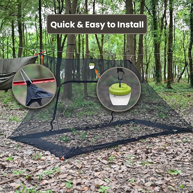 Onewind Camping Mosquito Net for Cot, Shelter Bugnet Camping Screen Room Ultralight No-See-Um Breathable Mesh Bugnet Mosquito Netting with Double Sided Zipper, Black