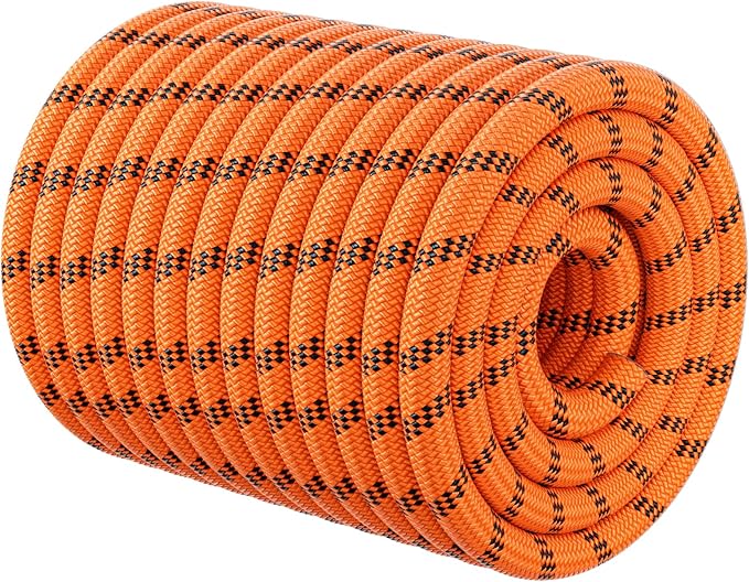 Double Braided Arborist Rigging Rope - 1/2 in X 220 ft 48 Strands Outdoor Pulling Heavy Duty Polyester Bull Rope for Swing Tree Work Camping Rescue Hiking Logging - Orange