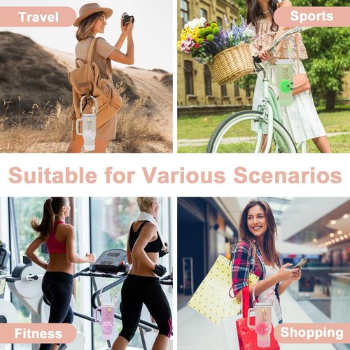 PINKPIN 7PCS Water Bottle Accessories Set for Stanley Cup 40oz & 30oz Tumbler, Including Water Bottle Handle Strap, Silicone Boot, Silicone Straw Cover, Keychain Charms (Greens)