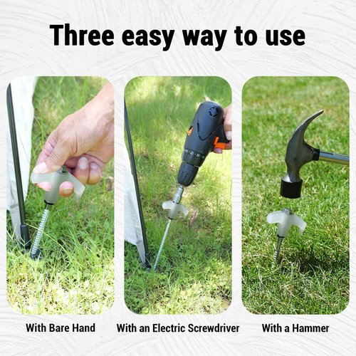 Keovoker 12 Pack Screw in Tent Stakes Heavy Duty-8” Metal Pegs for Ground, Drill in Camping Stake with Hex Head Driver, Spikes Puller, Protector in a Carrying Bag, for Hiking, Hammocks, Glow in Dark