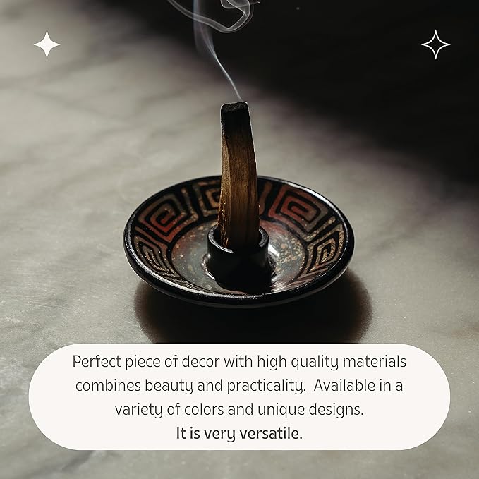 Luna Sundara Authentic Peru Pottery Palo Santo Stick Holder and Incense Holder Includes 5 Palo Santo Sticks Handmade Ceramic Smudge Bowl Sage Holder Palo Santo Holder (Blue)