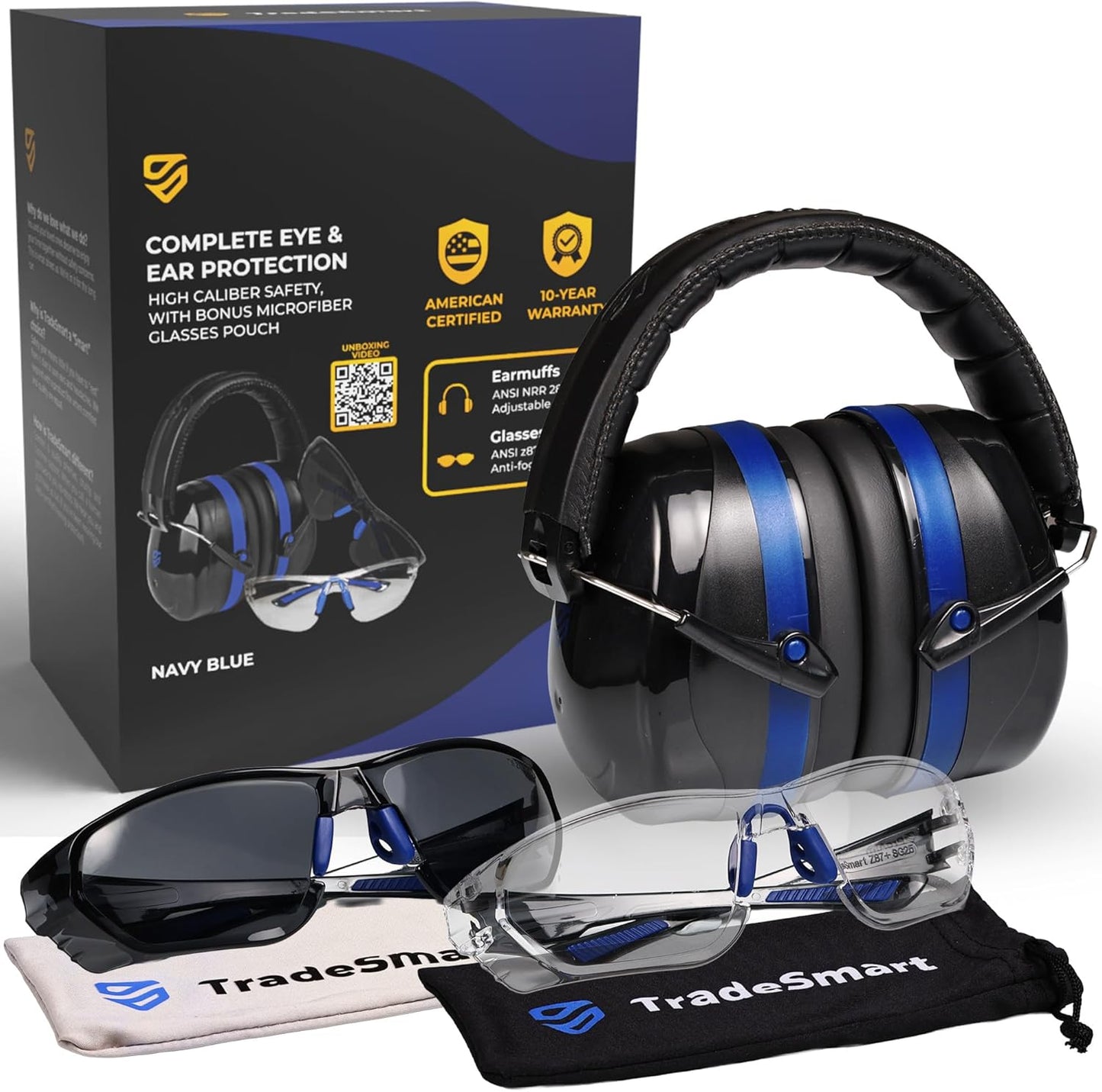 TradeSmart High-Performance Earmuffs for Shooting Range & Shooting Eye Protection Glasses + Firearm Confidence Course