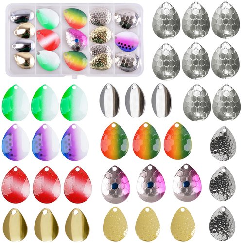 Walleye Rig Making Kit DIY Fishing Lure Spinner Making Kit Supplies Parts Crawler Harness Live Bait Rigs Colorado Blades Pompano Floats Clevis Beads Tackle Fishing (35pcs Blade Spoon)