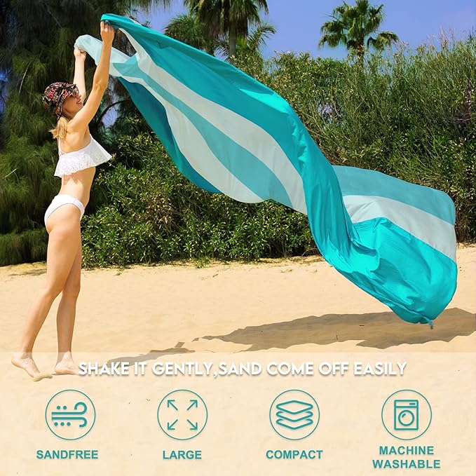 BYDOLL Nylon Beach Blanket Waterproof Sandproof Oversized 10'x9' Suits 1-8 Adults Sand Free Extra Large Blanket Lightweight Soft Picnic Mat for Beach Travel Camping