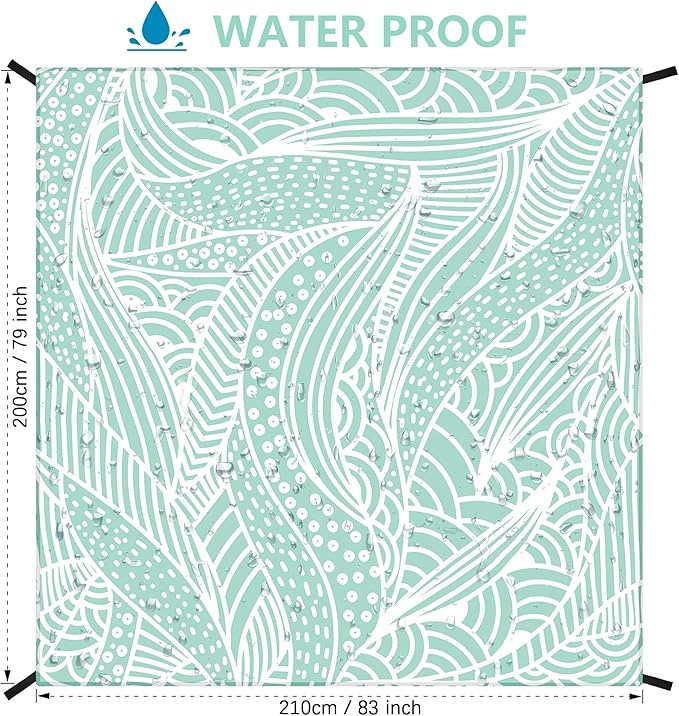 Beach Blanket, Sandproof Beach Mat, Waterproof Quick Drying Lightweight Outdoor Aztec Picnic Mat 79" X 83" for 2-4 Adults with Pocket for Travel, Camping, Hiking
