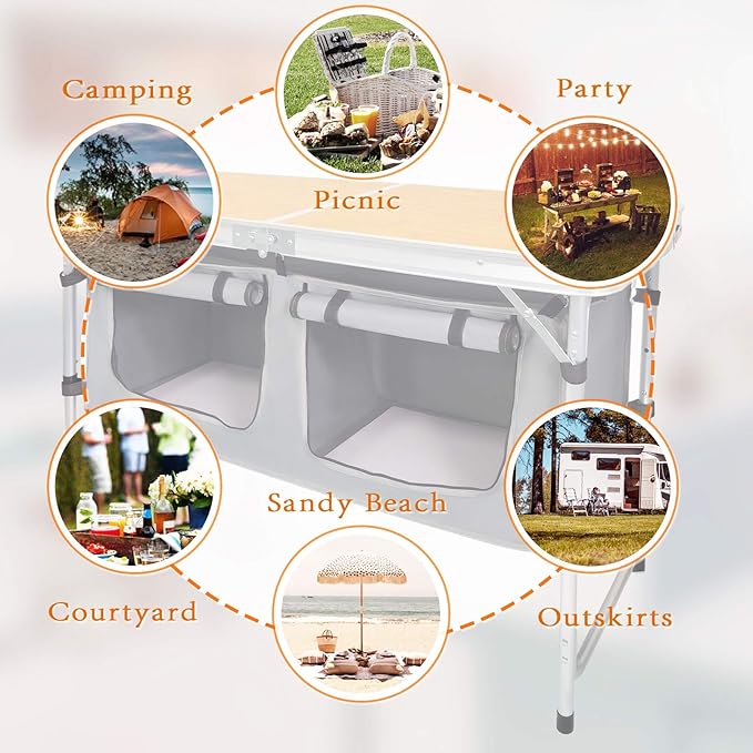 Camping Folding Aluminum Table with Adjustable Legs for Outdoor Travel Beach, Backyards, BBQ, Party and Picnic Foldable Table