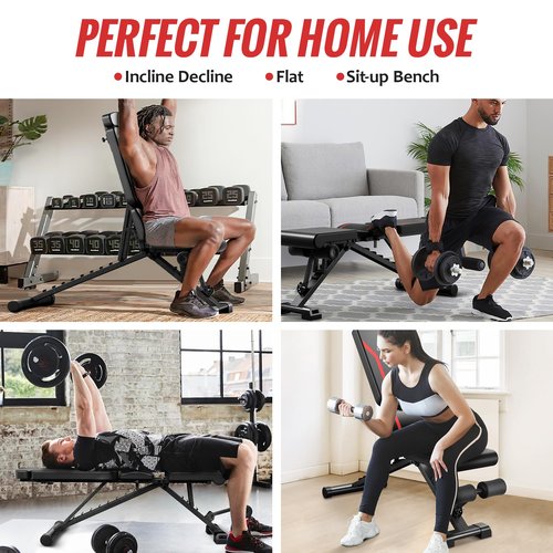Adjustable Weight Bench for Home Gym with Headrest - Foldable Workout Bench Press, 800lb Capacity for Exercises Incline Flat Decline Sit-Ups