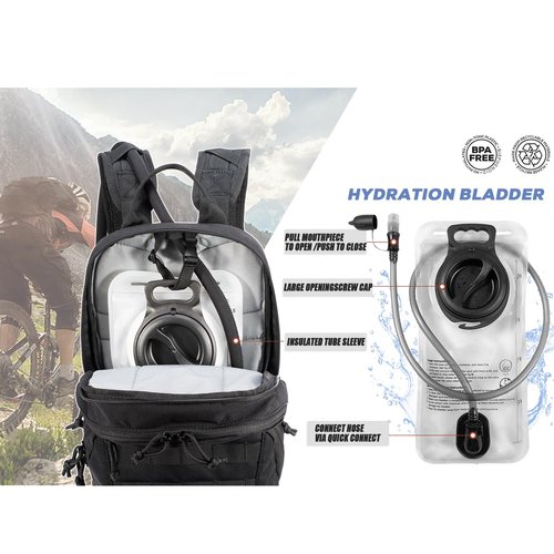 CLTAC Tactical Small Hydration Backpack 10L Molle Pack for Outdoor Hiking Gravel Cycling Mountain Biking with 2.5L Bladder