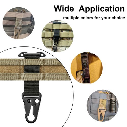 Tactical Gear Clip, T-Mount MOLLE Webbing Belt Clip with HK Hook for Backpack, Key Holder Vest Accessories(Black- 4pcs)