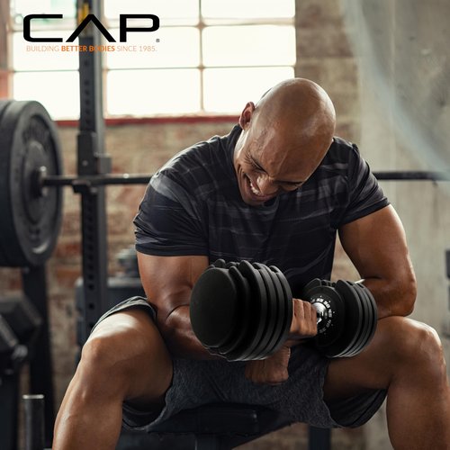 CAP Barbell ADJUSTABELL® 55 lb Pair of Adjustable Dumbbells with Contoured Full Rotation Handle, Honeycomb Chrome and Black Handle