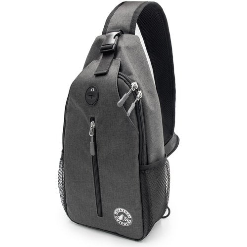 Brazos Crossbody Sling Hiking Daypack, 6 Pocket Design, Removable Phone Compartment, Headphone Accessible Hole, Reversible Shoulder Strap, Hiking Accessory, Grey
