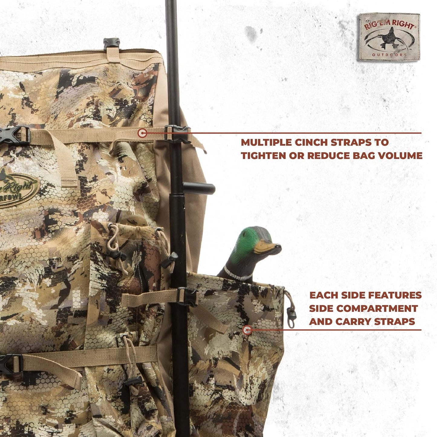 Rig'Em Right Waterfowl Refuge Runner Decoy Duck Hunting Backpack with Deluxe Padded Backrest and Shoulder Straps (Gore Optifade Marsh Camo)