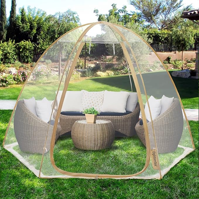 EighteenTek Sports Tent Screen House Room Greenhouse Camping Tent Canopy Gazebos 4-6 Person for Patios Large Oversize Weatherproof Pod Pop Up Tent, Cold Protection Beige 10’x10’