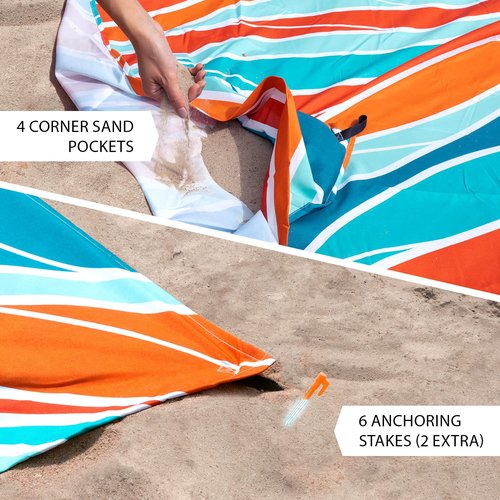 Everlasting Comfort Beach Blanket Bundle - Enjoy Sunny Days with Large, Sandproof Mats for Picnics and Beach Trips - Fits up to 10 Individuals