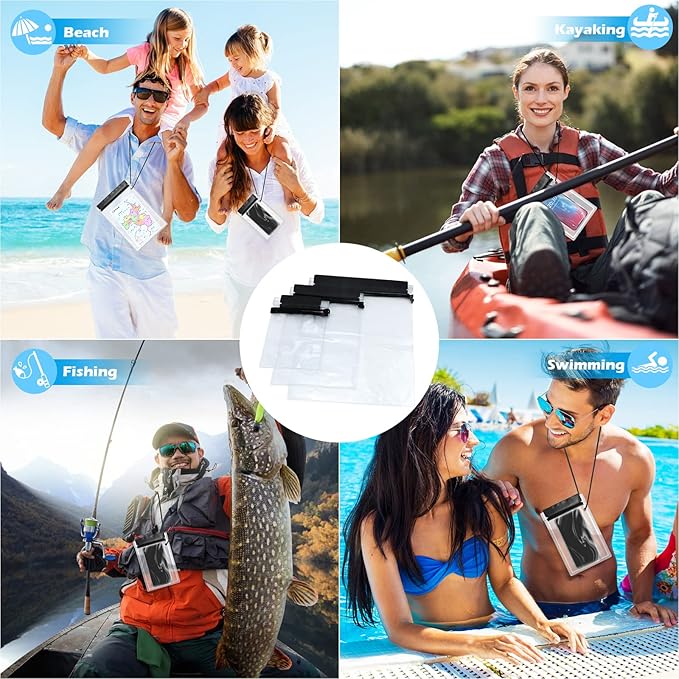 Meetory Clear Waterproof bags Pouch Dry Bags For Camera Mobile Phone Maps Kayak Document Holder,3 Piece Waterproof Plastic Pouch Document Holder Utility Bags for Travel Boating Swimming(Black)