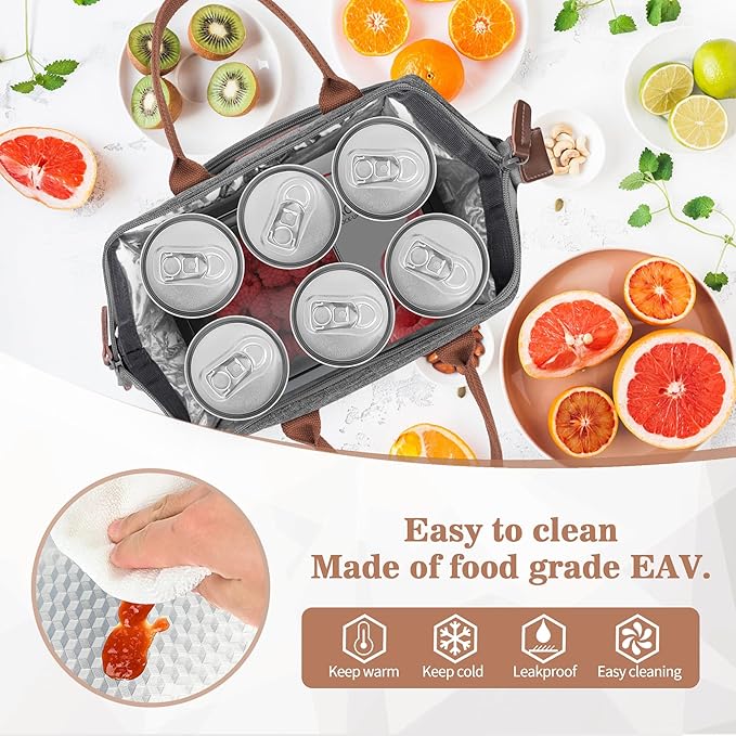 Initial Lunch Bag Women Insulated Lunch Box Wide-Open Lunch Tote Bag Large Drinks Holder Durable Nylon Thermal Snacks Organizer for Work, Travel, Picnic Personalized Gifts for Women/Teacher