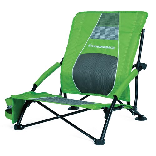 STRONGBACK Low Gravity Beach Chair with Built-in Lumbar Back Support - Heavy Duty Portable Folding Beach Chair for Adults - Lime Green