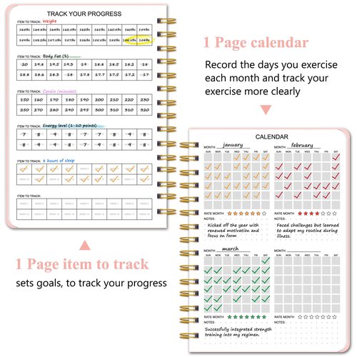 Workout Journal Fitness Planner for Women & Men, Undated Workout Log Book to Tracking Gym Sessions, Great Accessories to Achieving Your Wellness Goals, 6.3"x8.4", Pink