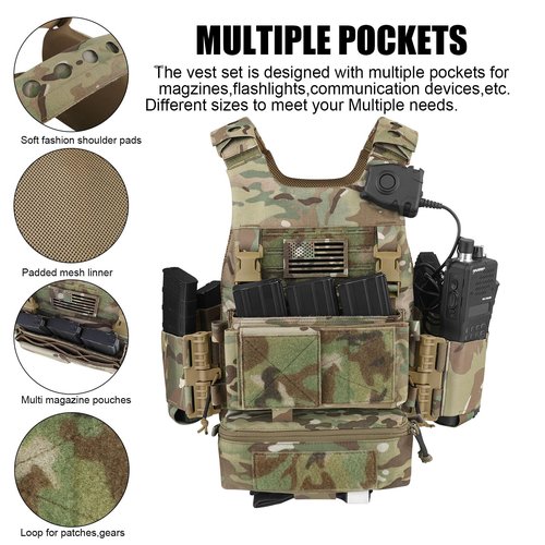 PETAC GEAR Low Profile MOLLE Vest Set for Men -Quick Release Tactical Elastic Cummerbund With Mini Drop Pouch