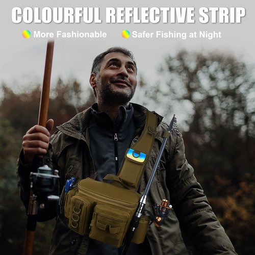 OROOTL Fishing Sling Bag with Rod Holder, Portable Fishing Backpack Lightweight Fishing Fanny Pack Waterproof Crossbody Fishing Gear Storage Bag for Men Women Gift