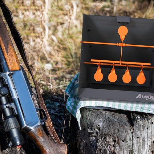 AIMAX OUTDOOR Pellet Gun Target Trap with Center Shot - 12pcs Paper Targets and 4 Resetting Metal Shooting Targets for Airgun, Rifle, Rimfire, Perfect for Backyard, Outdoor, Indoor Shooting Practice