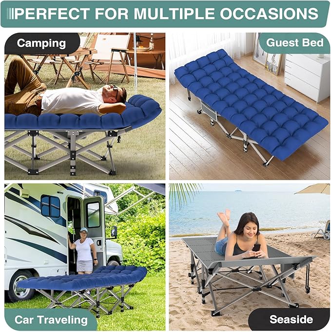 ZENPETIO 28In Folding Camping Cot for Adult, Portable Sleeping Cot with Mattress, Outdoor Heavy Duty Cot Bed for Camp with Carry Bag for Home, Office, Camp, Travel, Vacation(Max Loading 500lbs)