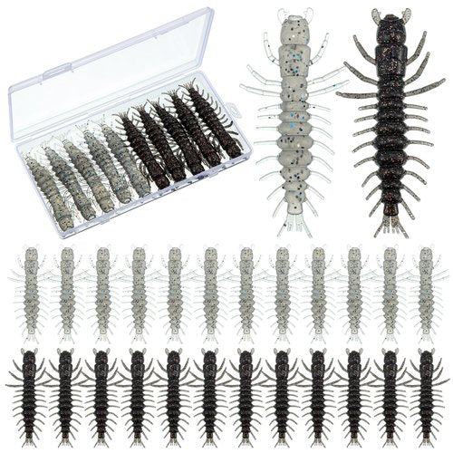 Relaxgiant 36 Pcs Hellgrammite Fishing Lures 3 Inch Soft Plastic Hellgrammite Fly Realistic Fishing Bait Artificial for Freshwater(White, Black)