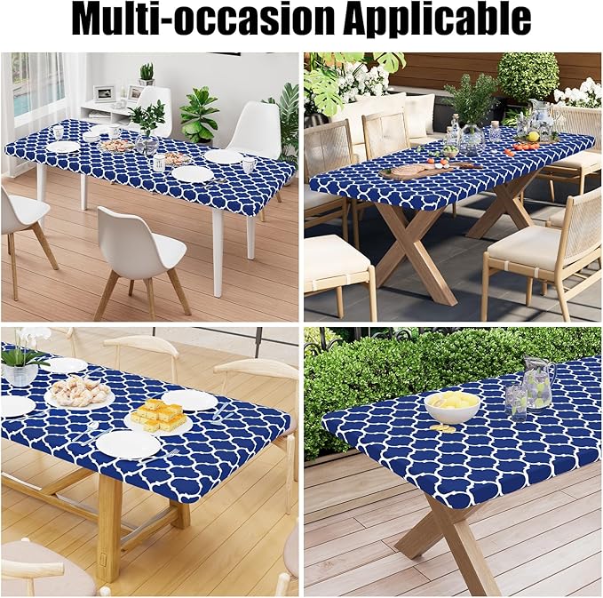 Smiry Rectangle Picnic Table Cover, Waterproof Elastic Fitted Camping Tablecloths for 4 Foot Tables, Wipeable Flannel Backed Vinyl Tablecloth Protector for Indoor, Outdoor (Navy, 30x48 Inches)