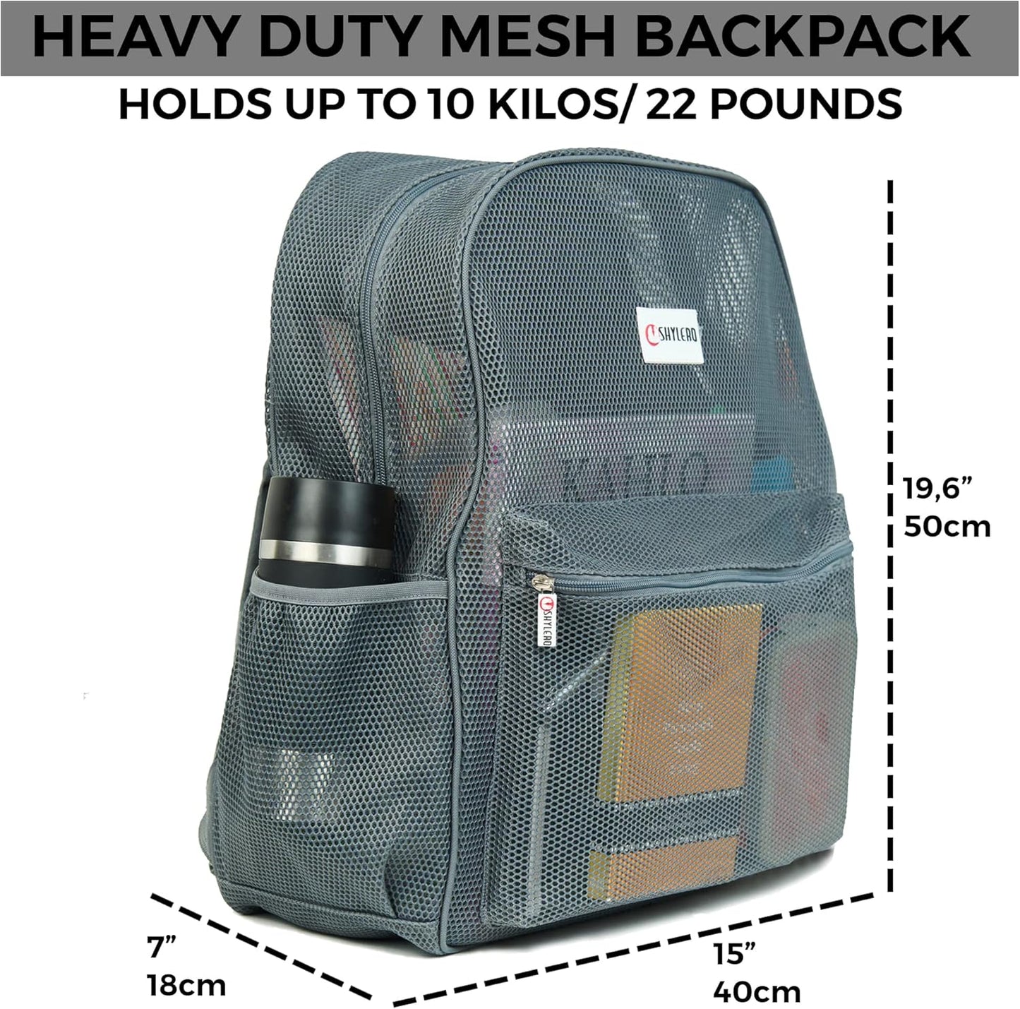 SHYLERO Mesh Backpack XXL (36L) - Lightweight Heavy-Duty Clear Backpack Made of Reinforced 3D Mesh - H19.6 xW15 xD7