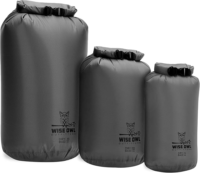 Wise Owl Outfitters Waterproof Dry Bag - Fully Submersible 1pk or 3pk Ultra Lightweight Airtight Waterproof Bags - 5L, 10L and 20L Sizes - Diamond Ripstop Roll Top Drybags