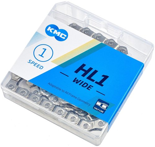 KMC Bike Chain HL1, Half Link BMX Chain, Maximum Adjustability, Super Smooth Single Speed Chain, Nickel Plated Bicycle Chain, Bike Chain with Bullet Joining Pin, 1/2" X 1/8" - 100 Links
