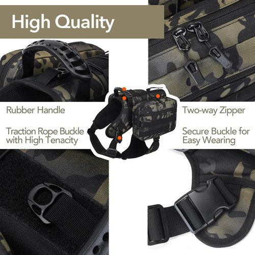 GooCare x Jumahe Dog Hiking Backpacks, for 85-125 lbs Large-Giant Dogs, Dog Hiking Back Pack, 5 Adjustable Buckles, Large Capacity 2 Spacious Side Bags, Breathable Waterproof Fabric (Khaqi)
