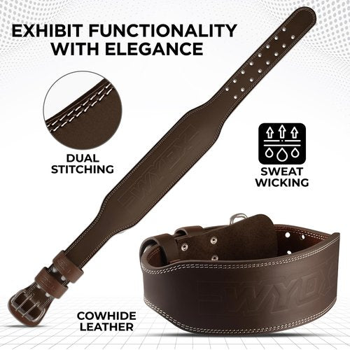 WYOX Weight Lifting Belt for Gym Fitness – Cowhide Leather, 4” Padded Lumbar Back Support lifting Belt, 8 Adjustable Holes, Ideal for Powerlifting, Bodybuilding, Deadlift, Squat & Strength Training