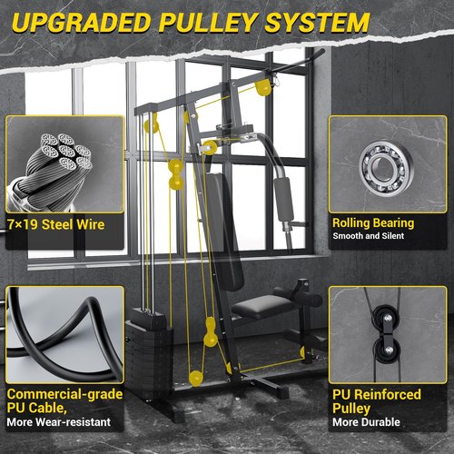 GarveeLife Home Gym Machine System with 100LBS Weight Stack, Multifunctional Weight Machine, Full Body Workout Station Exercise Equipment, All in One Home Gym with Pulley System for Strength Training